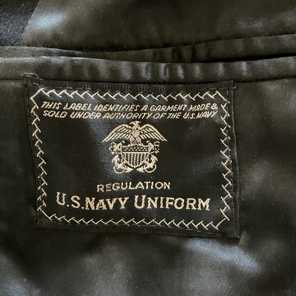VTG 1942 WWII USN Navy Officers Bridgecoat Peacoat Wool Sz 38 Black Named Dated - Picture 3 of 16